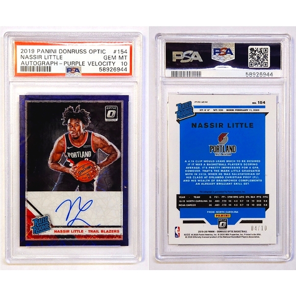 2019 Donruss Optic - Nassir Little #154 RC /10 Autograph Purple Velocity PSA 10 - Picture 1 of 3